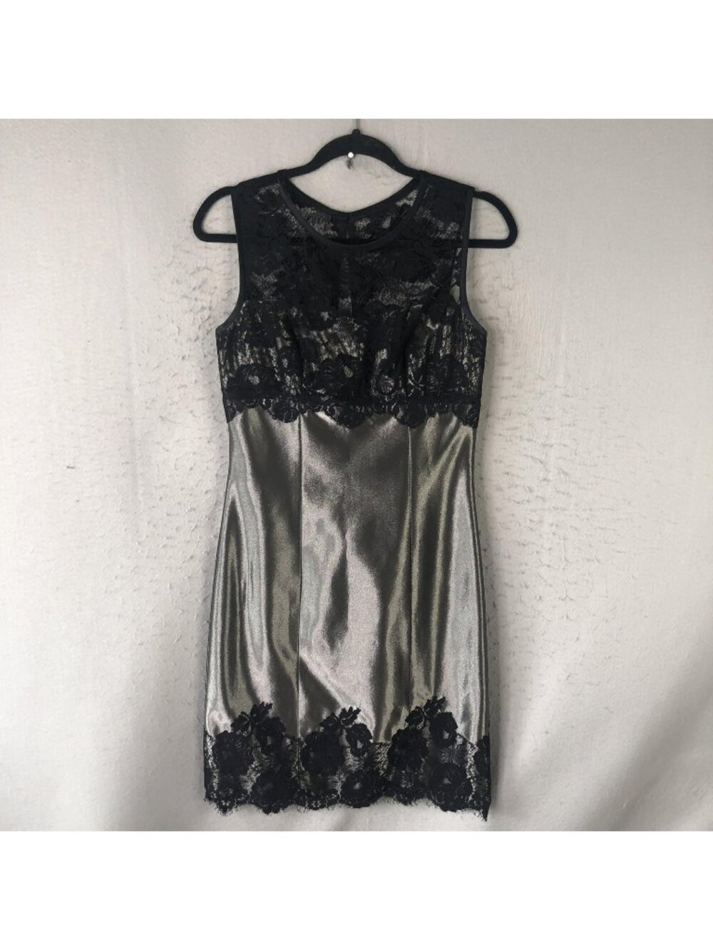Dina BAR-El Dress Womens 6 Silver Lace Sheath Cocktail Party Wedding USA